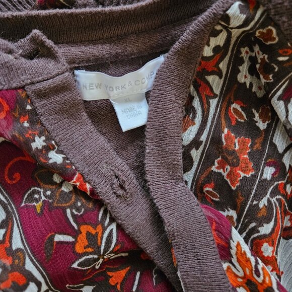 NEW YORK & COMPANY, Boho brown and burgundy button up cardigan - Picture 12 of 12